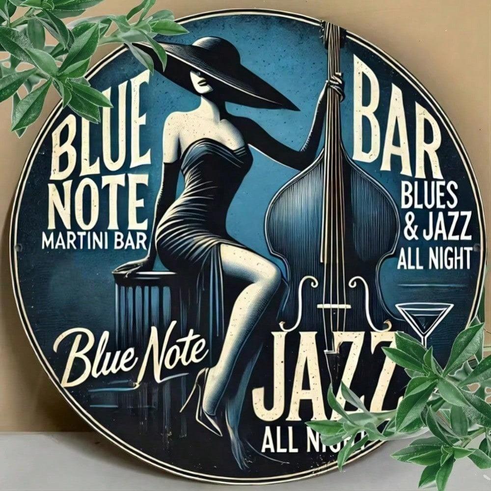 Vintage Blue Note Jazzbar Aluminiumväggkonst, Retro Musikklubb Tennskylt, Lätt att Hänga Hållbar Heminredning