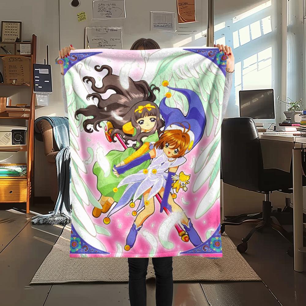 1Pc Cardcaptor Sakura Print Flannel Blanket, High quality Comfortable for All Seasons, Home Decor, Warmth and Comfort, Perfect for Christmas Gifts