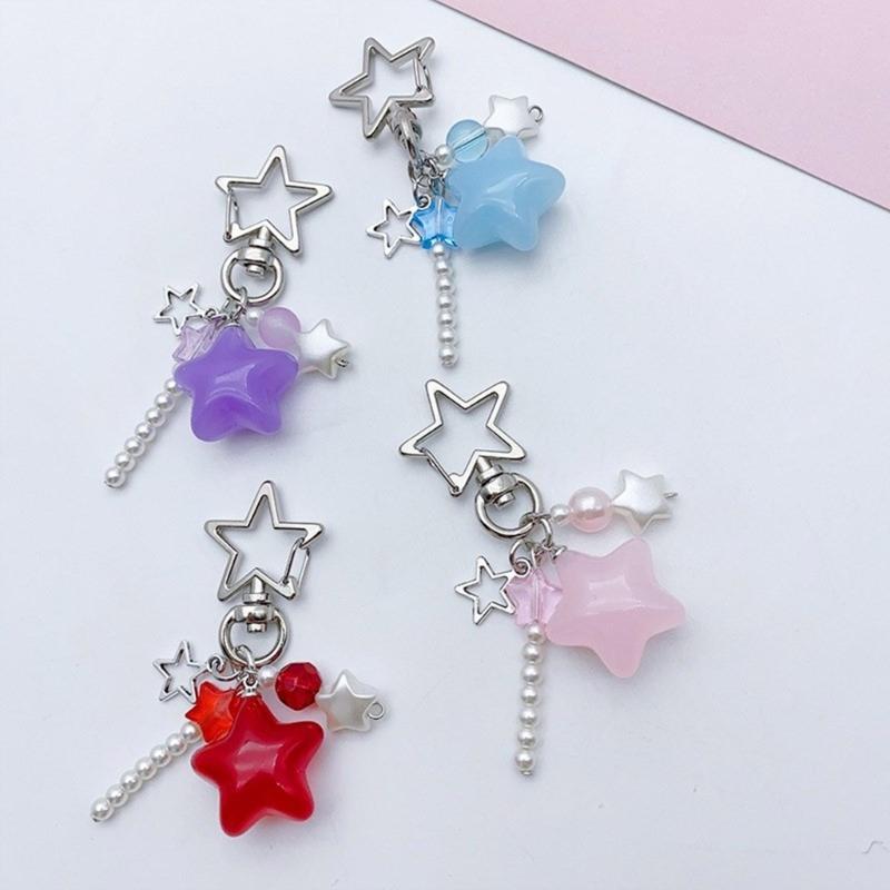 Candy Color Phone Lanyard Jelly Star Pendant Wrist Strap Detachable Phone Chain Keyring Portable Accessory for Women