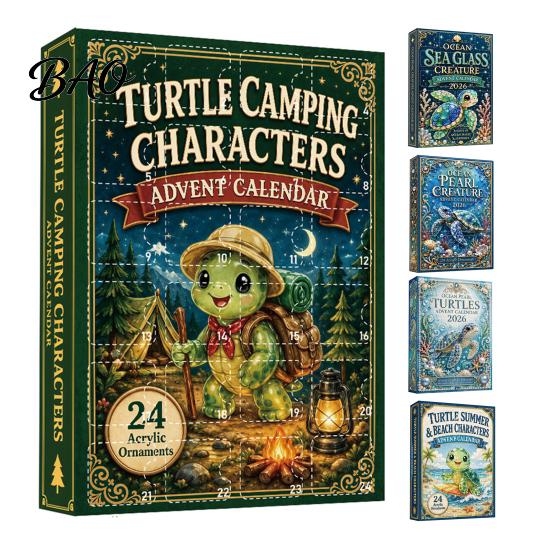 Desk Collection Figures Marine Life Advent Calendars 2026, 24 Days Christmas Countdown Calendar with 2D Acrylic Decorative Desktop Accessories Turtle