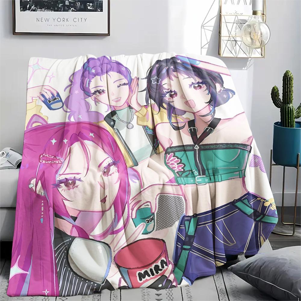 1PC Kpop Demon Hunters Print Flannel Blanket, High Quality All Seasons, Home Decor, Warmth and Comfort, Perfect for Christmas Gifts