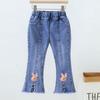 Spring and Autumn New Girls Denim Trousers Elastic Printed Denim Trendy Children's Trousers Single Trousers