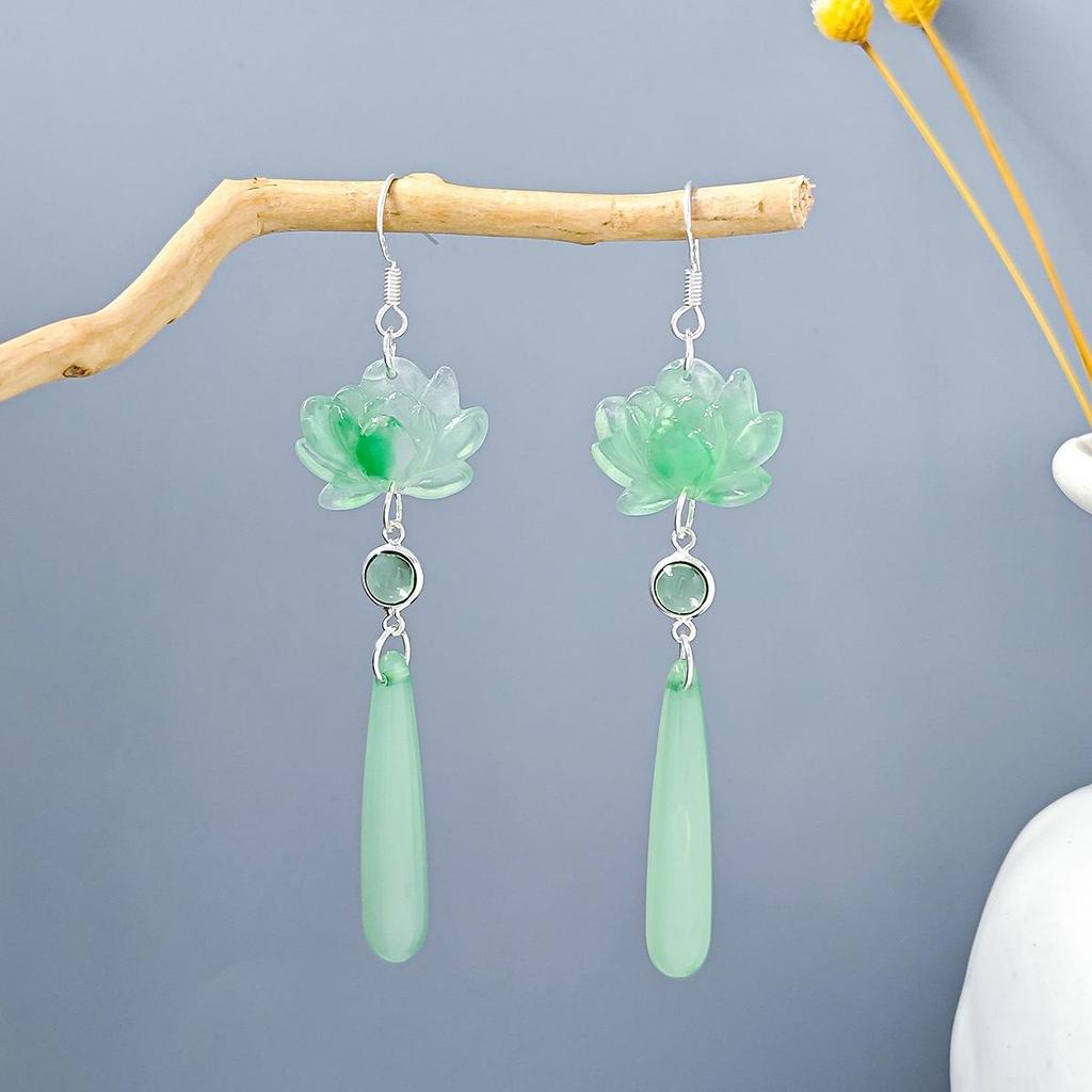 Ancient Chinese Style Beaded Tassel Earrings with Flower Fan and Bowknot