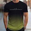 Gradient Letters Crew Neck Short Sleeve Alphabet Print T-Shirt Casual Weekend Wear for Men and Teens Vacation Resorts Spring/Summer/Fall