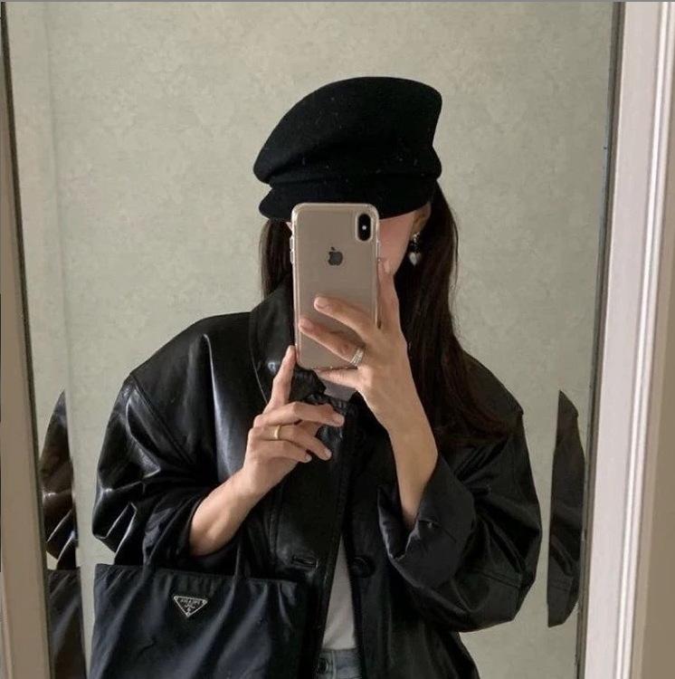 Fever~ black woolen newsboy hat children autumn and winter French cap showing face little beret top hat