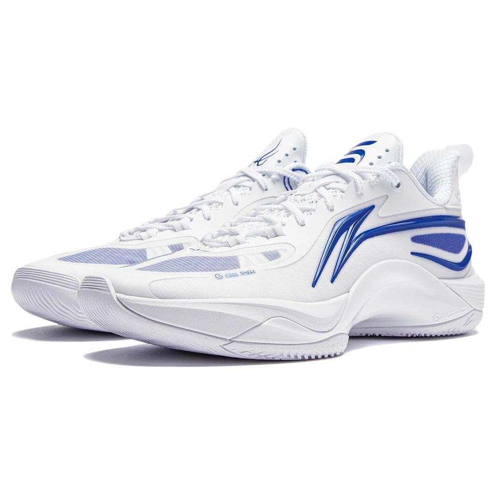 Li Ning Flashing Low Top Basketball Shoes Men Sneakers White Blue ABPU007-2