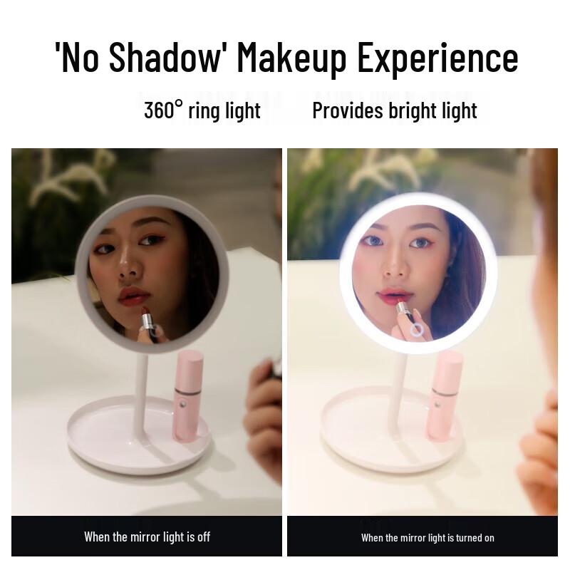PRITECH Portable LED Makeup Mirror with Hydrating Mist & Power Bank