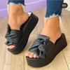 Large size new thick-bottomed bow one-word slippers women's solid color open-toed beach cool slippers
