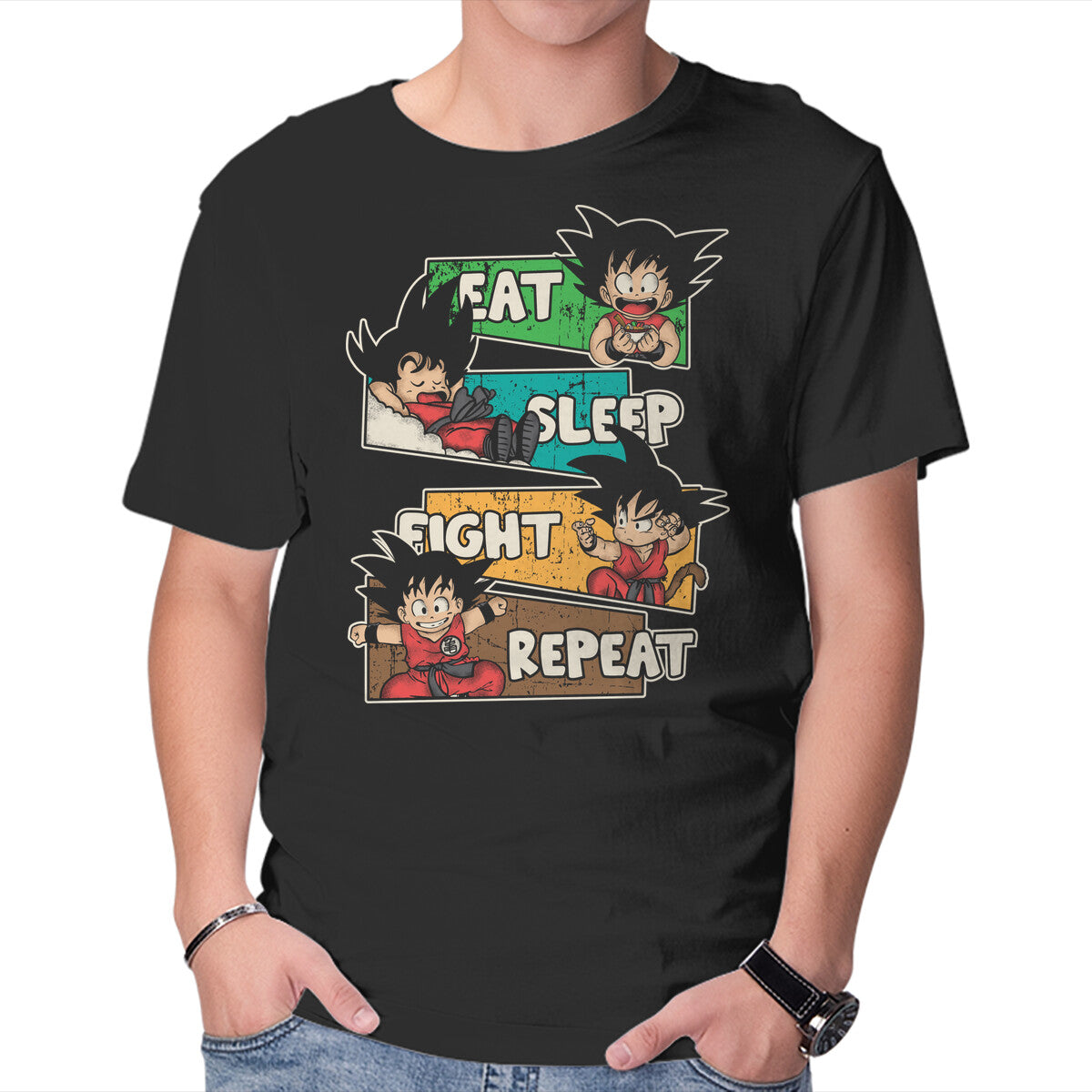 Unisex Crew Neck T-Shirt Eat Sleep Fight Repeat Graphic Short Sleeve Casual Tee XXXXL