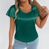 T Shirts For Women Pleated R-Neck Dressy Casual Blouses Printing Short Sleeve Summer Tops Loose Fit