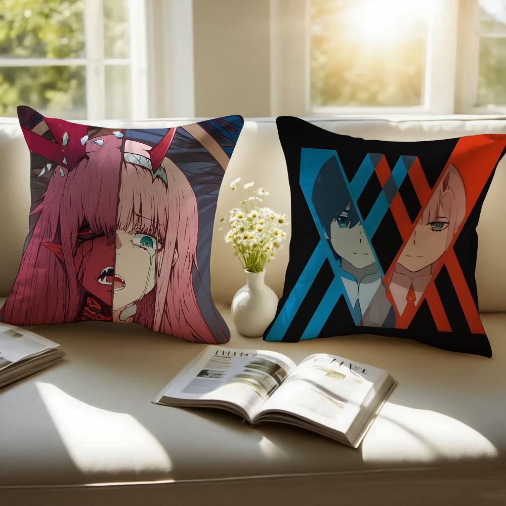 Anime D-Darling In The Franxx 02 Cushion Cover Pillowcase Short Plush Invisible Zipper Room Sofa Cushion Cover