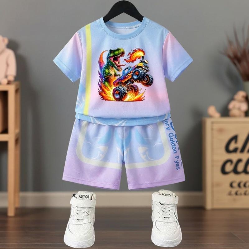 Dinosaur print boys  fashion set, summer breathable 150