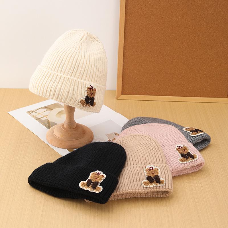 Wollmütze mit Bärenmotiv für Damen, dick gefüttert, warm, modisch, gestrickt, ideal für kalte Tage