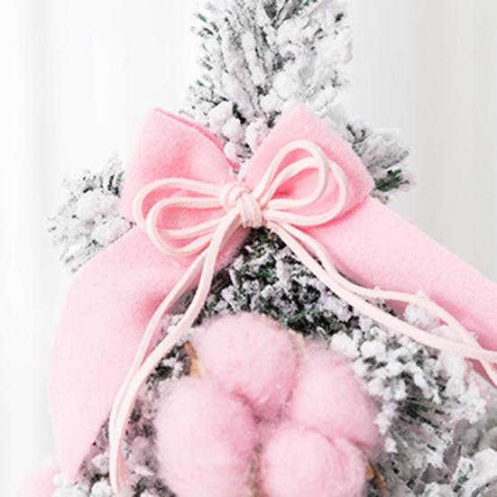 Snowy Mini Christmas Tree Small Tabletop Artificial Flocked Tree with Balls Bow And Cloth Bag Base for Home Office Desk Decor