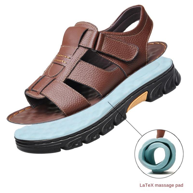 Men's Beach Shoes Cowhide Slippers Men Outdoor  Non-slip Thick-soled Leather Sandals Comfortable Leather Slippers