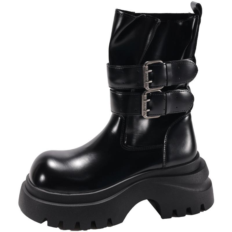 

Yueyu универсальные ботинки Мартин на толстой подошве в британском стиле женские 2025 осень и зима новые с пряжкой на ремне в европейском и американском стиле модные ботинки короткие 40 чёрный