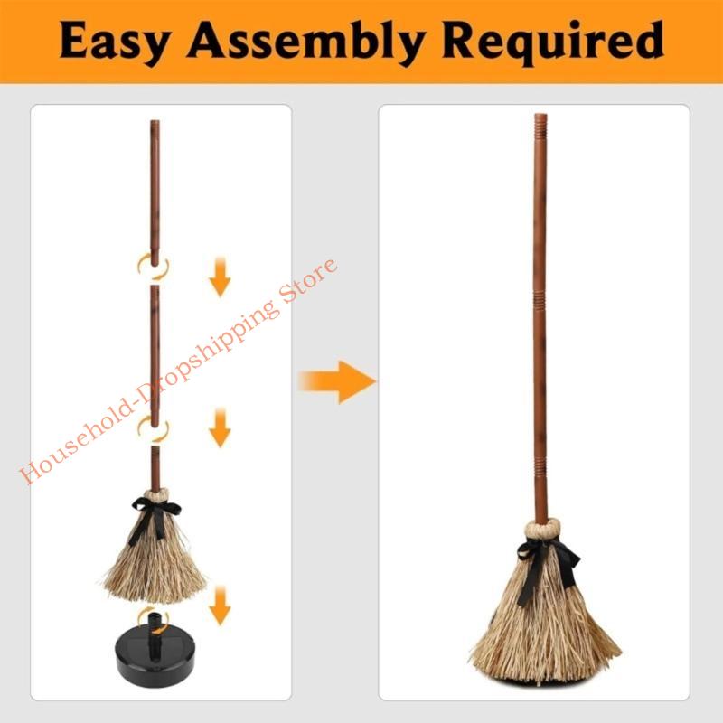 Interactive Haunted Broom Prop Automatic Motion Activated Dancing LED Lights Halloween Sound Effects Indoor Outdoor Party