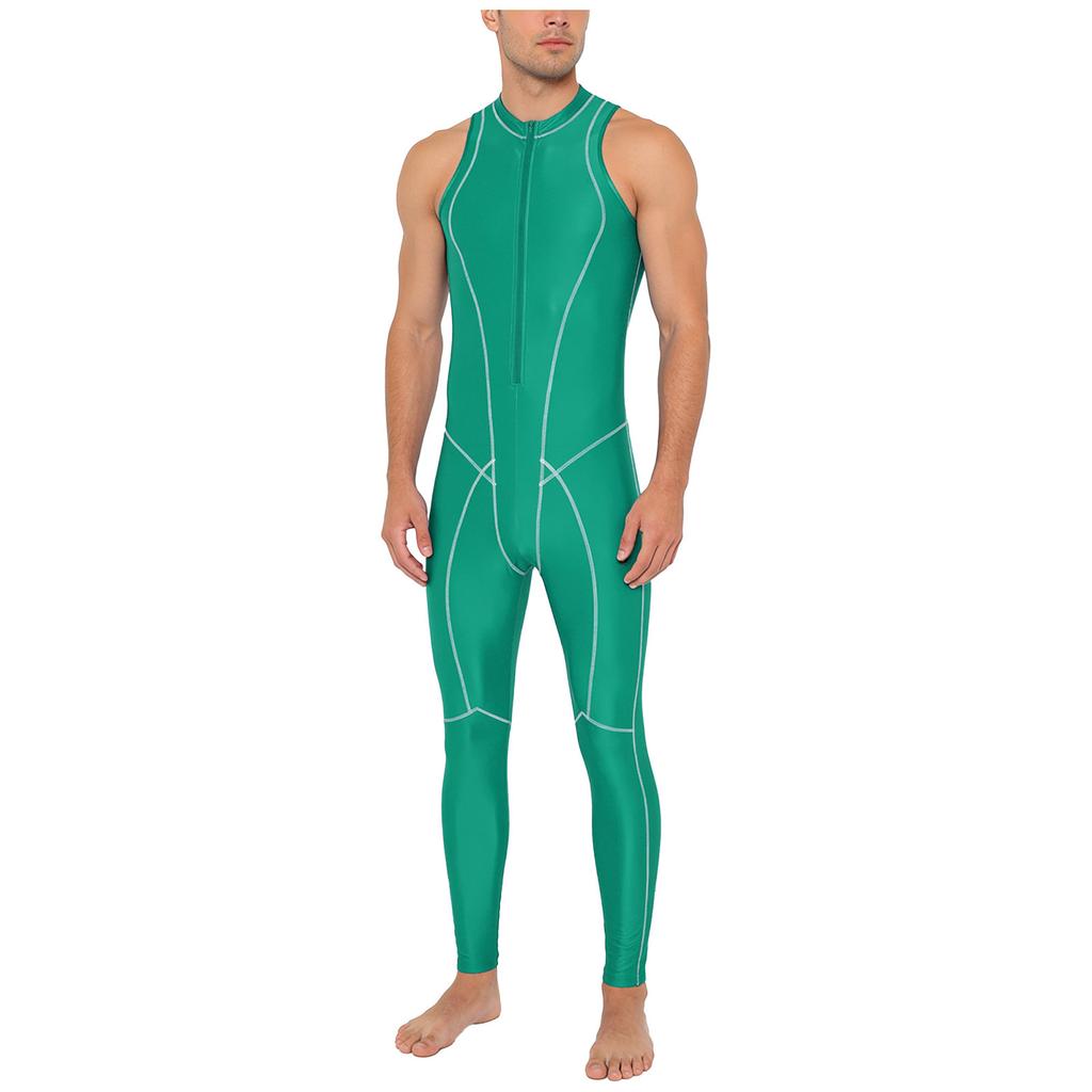 Combinaison de bain brillante pour homme Fermeture éclair avant Sans manches Body Leggings Coutures plates Combinaison