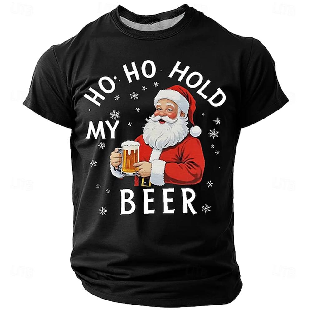 Simple Fashion Letter Print Unisexs Shortsleeve TShirt Casual HO HO HOLD MY BEER T Shirt Daily Street Unisex Unisex Santa Graphic Top