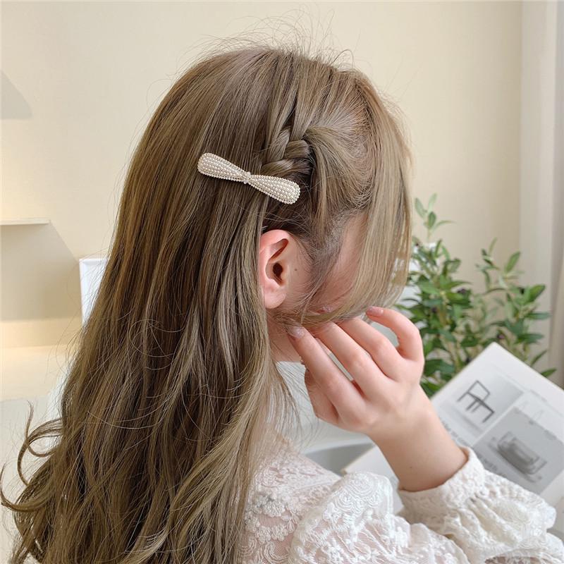 Korean Rhinestone Pearl Bow Hair Clip - Cute Retro Style Headwear for Women & Girls