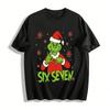 Grinch-Thema Geste Zahl Aufdruck Weihnachten Lässiges Oberteil Reines Baumwoll-T-Shirt