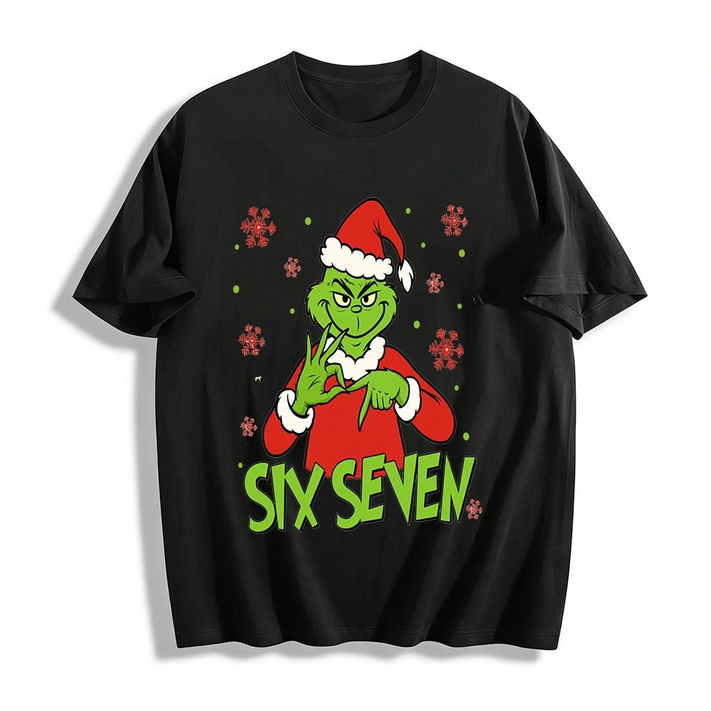Grinch Themed Gesture Number Print Christmas Casual Top Pure cotton T-shirt XXS