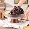 Naijiang Retro Wooden Pedestal Glass Fruit Bowl