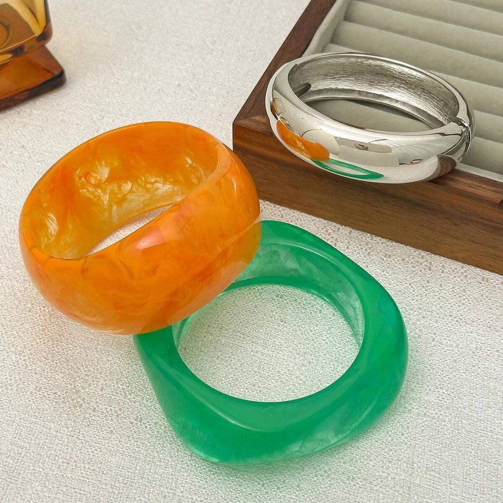 Ingemark 3 Styles Boho Colorful Chunky Resin Bangles for Women New Fashion Statement Retro Irregular Bracelets Y2K Jewelry Gift