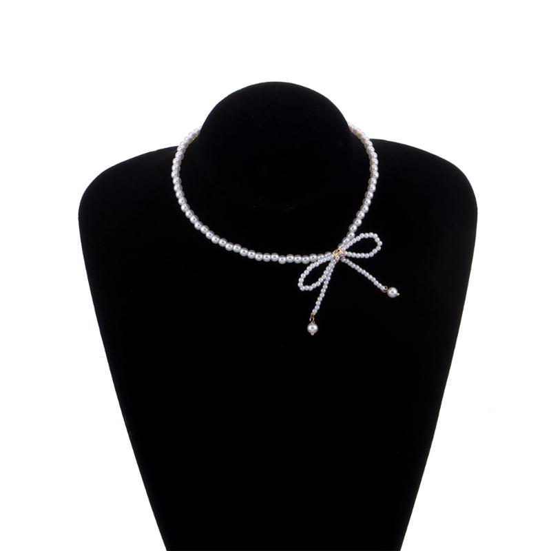 Bowknot Neckchain Girl Simple Imitation Pearls Choker Chain Aesthetic Jewellery