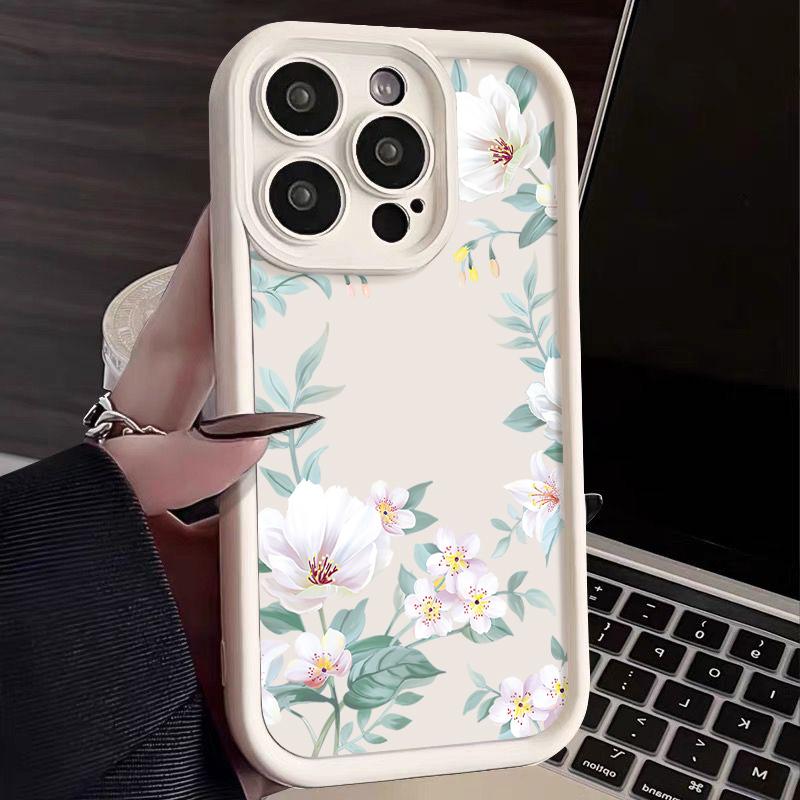 Husă moale TPU cu imprimare florală simplă, rezistentă la șocuri, pentru iPhone 16 Pro Max 15 14 Pro 13 12 11 XR XS 8 7 Husă mată de protecție a lentilelor