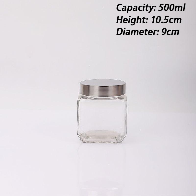 Glass Jar Stainless Steel Lid Storage Essentials Square Airtight Glass Jars For Storing Kitchen Grains 500ml