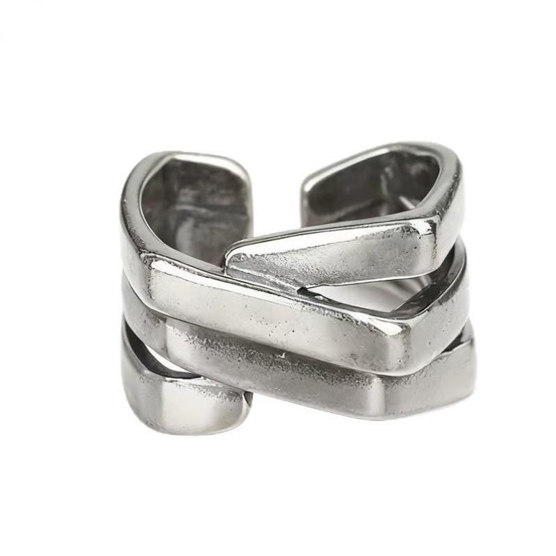Adjustable Open Ring Men Women Vintage Geometric Irregular Wire Wrap Design Copper Statement