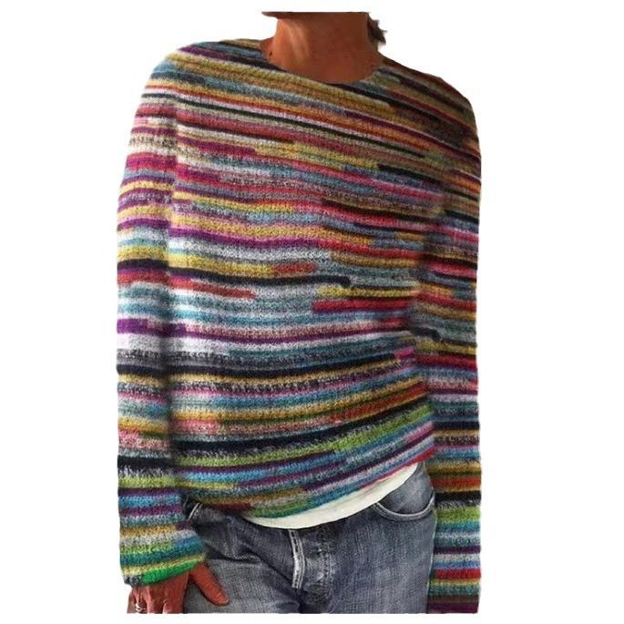 Women's Patterned Pullover Sweater Casual Loose Fit Long Sleeved Knit Top Luxurious Relaxed-fit Slimming and Versatile Top
