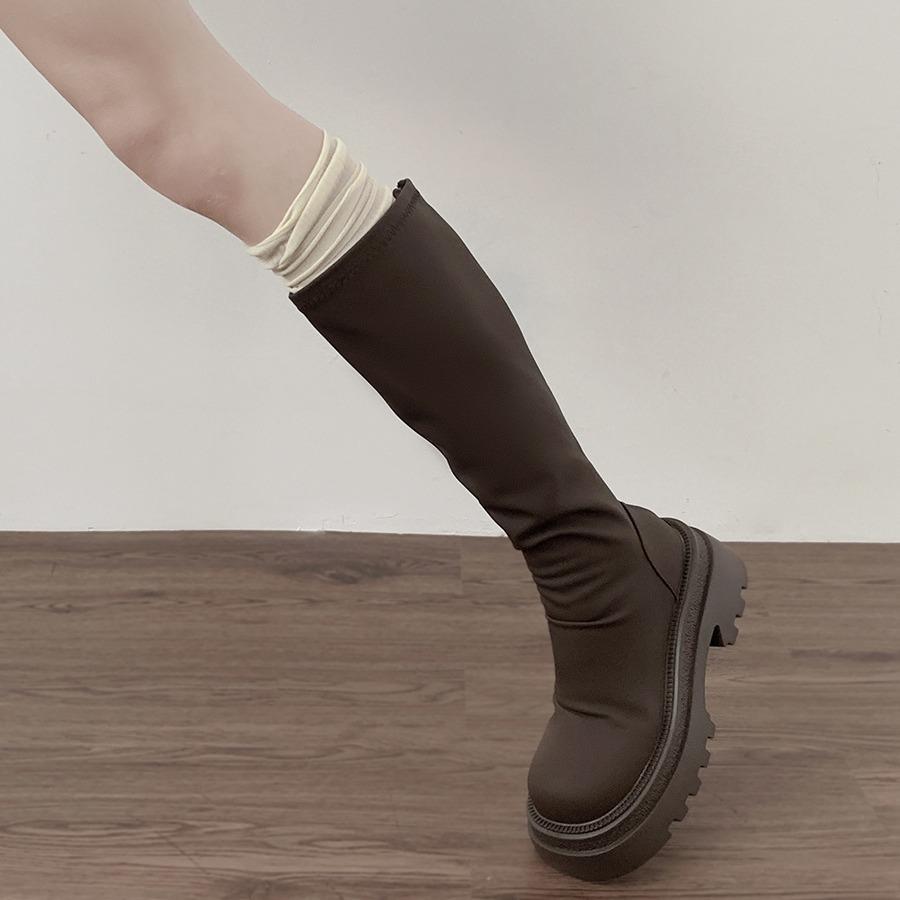 Black French Small Thick-soled Boots Women's Boots  New Autumn Retro Tall Knight Boots Women Shoes