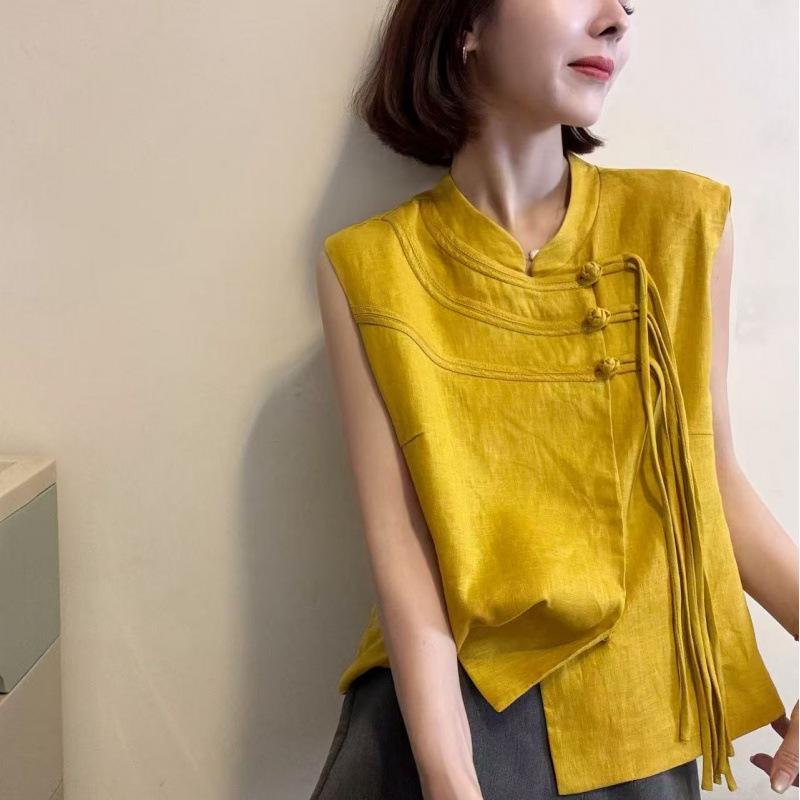 

Summer 2026 Women s Chinese Style Halter Neck Sleeveless Vest - Loose, Slimming, Versatile Top M жёлтый