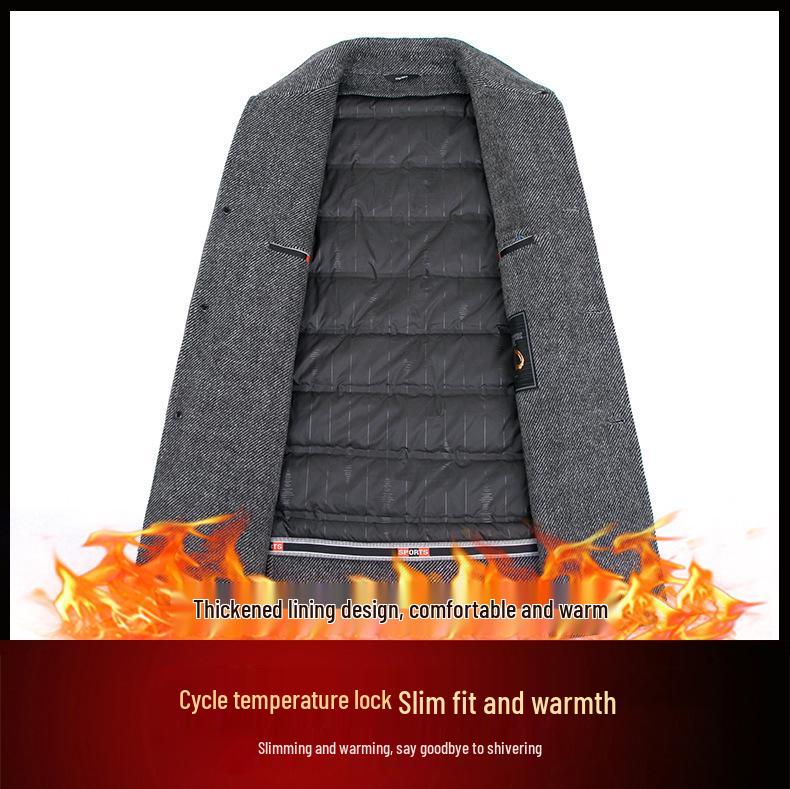 Genuine Brand Men's Mid-Length Woolen Jacket - Autumn/Winter Fashionable Down Liner Coat