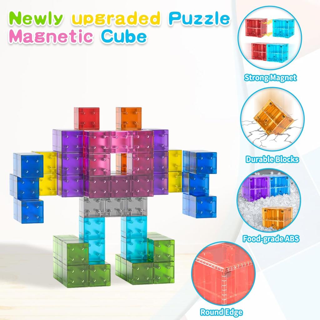 Doloowee 50 PCS Magnetic Blocks, Transparent Magnetic Building Cubes Magnet Blocks for Kids Ages 4-8, STEM Preschool Toys Montessori Sensory Magnet