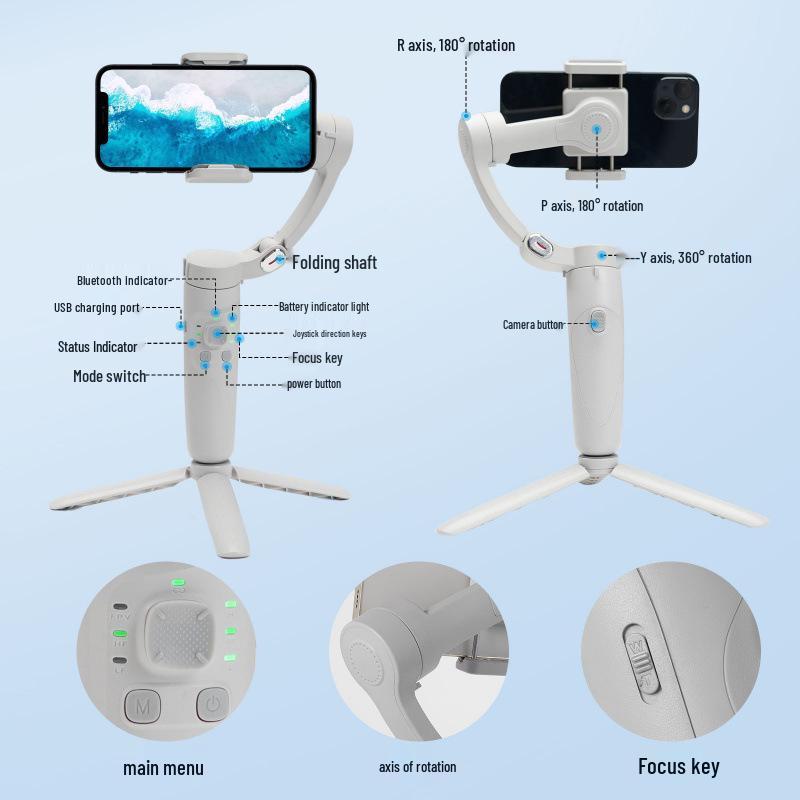 3-Axis Smartphone Gimbal: Anti-Shake, Smart Face Tracking for Live Streaming & Photography
