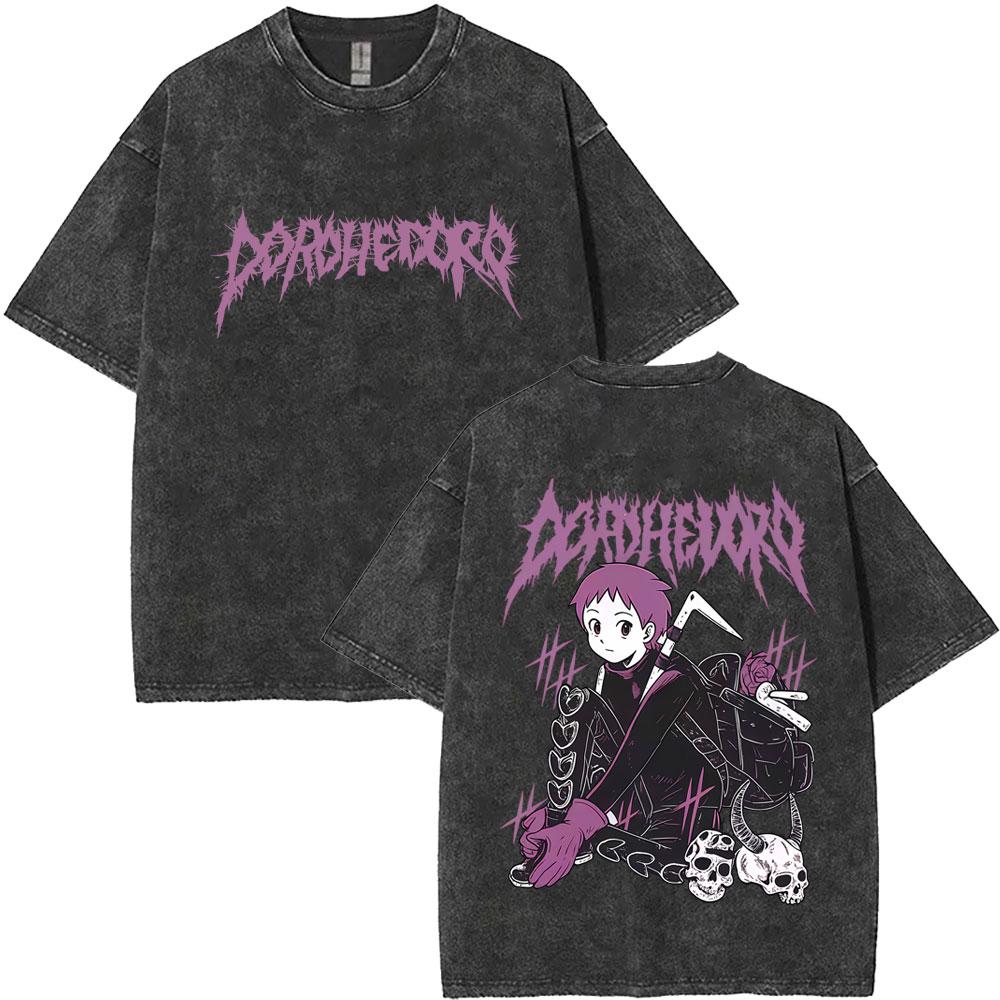 Washed Vintage Anime Dorohedoro Ebisu Noi Nikaido Kaiman Graphic T Shirt Men Casual Cotton Tshirt Male Gothic Horror Streetwear S