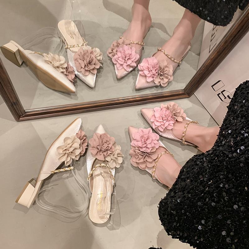 In summer, the new bag head half slippers wear chain, shallow thick heel slippers women