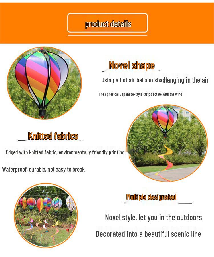 Rainbow Hot Air Balloon Wind Spinner: Rotating Seven-Color Garden Pinwheel with Sequins for Outdoor Decoration