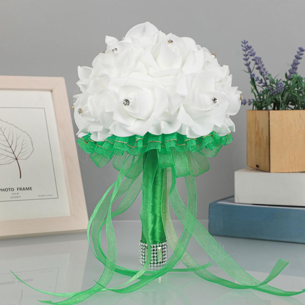 Durable Bridal Bouquet Artificial Flowers Wedding Flower with Crystal Ribbon Hand Bouquet for Bridesmaids Fake Flowers