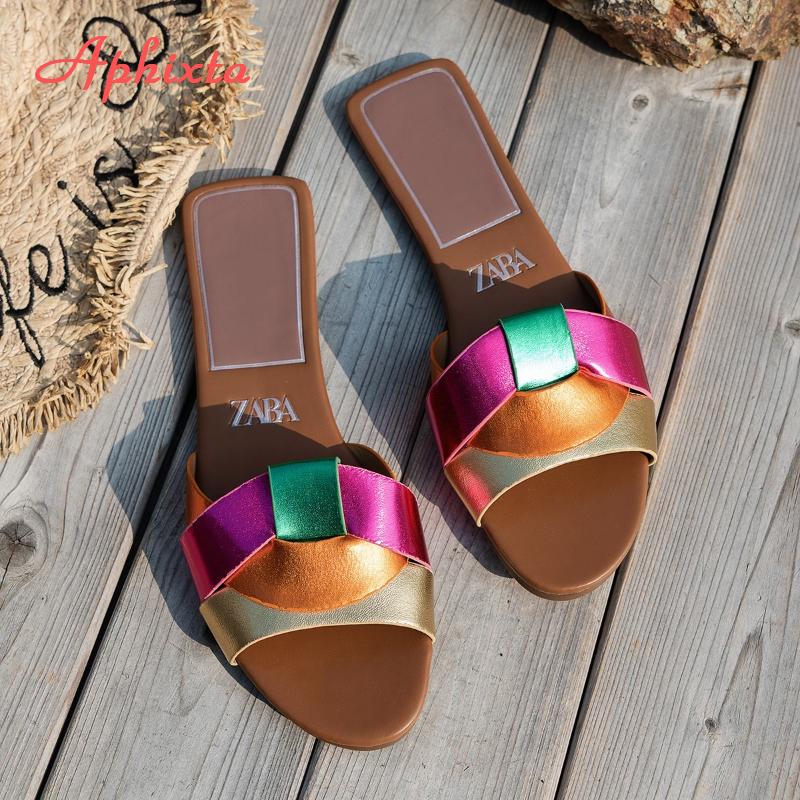 Fashion Aphixta Women Flat With Weave Design Slippers For Women Summer Beach Slides Flat Slippers Casual Shoes Woman 2025 Trend Shoes