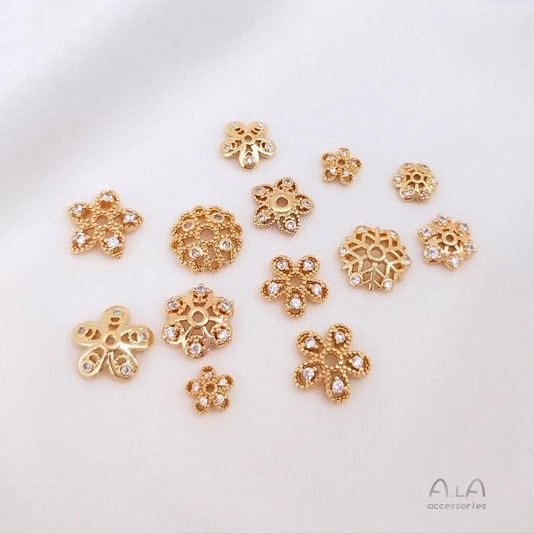 Capuchón de Cuentas de Flor y Copo de Nieve de Circonita Relleno de Oro de 14K para Pulseras DIY