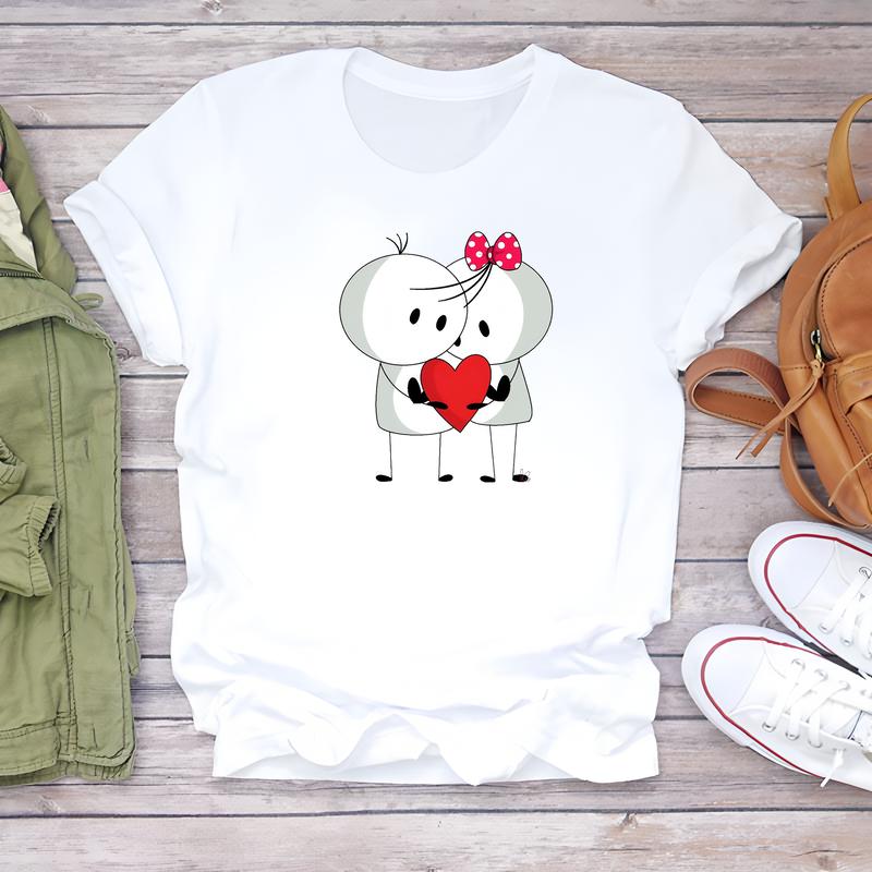 Dámské tričko denní módy, letní trendy roztomilý tištěný design, stylový top s krátkým rukávem.