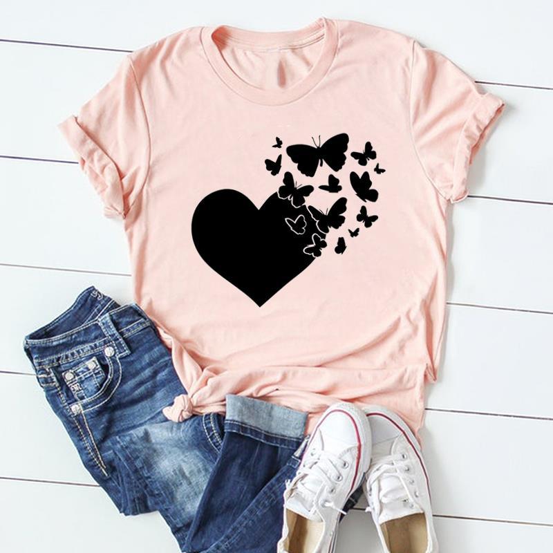 

Butterfly Print Summer Casual European and American Clothing Top Short Sleeve Tshirt Women Clothing Tops Aesthetic Clothes S