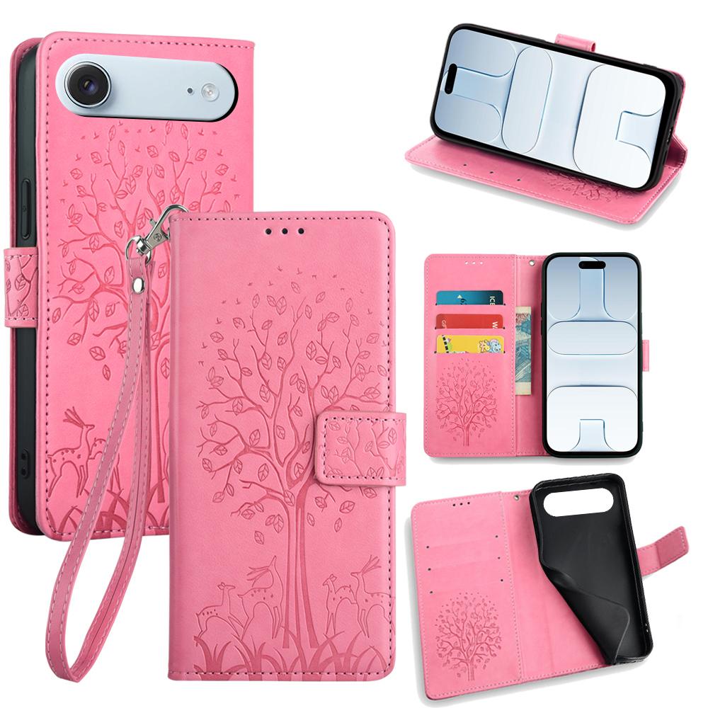 For iPhone Air Case PU Leather Wallet Phone Cover Tree Deer Imprinted