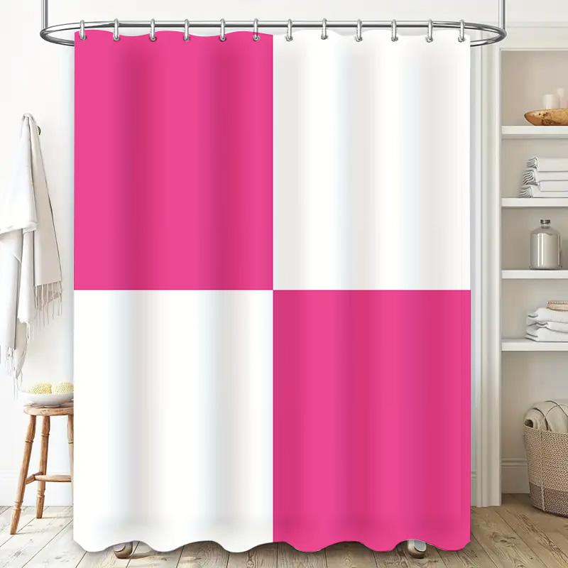 Bright Bath Shower Curtain Pink White Modern Design for Bathroom Decoration 72x84 Inches Waterproof Fabric with Plastic Eyelets