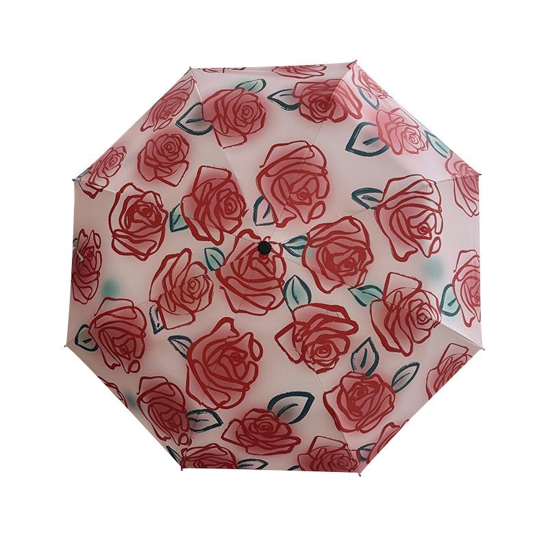 Oil Painting Rain Umbrella, Uv Resistant Sun Umbrella, Sunshade Umbrella, Folding Umbrella, Black Glue For Women Ubrella