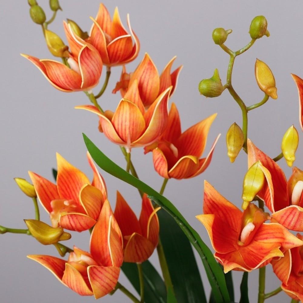 with Leaves Artificial Orchid Flower Branch Artificial Cymbidium Faux Flowers  Wedding Decor